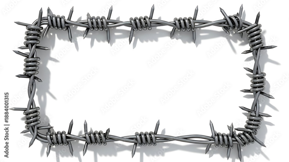 Obraz premium Rectangular frame made of barbed wire, symbolizing restriction and boundaries.