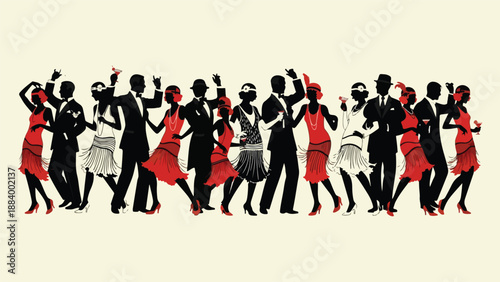 Vintage dance party silhouettes in red and black