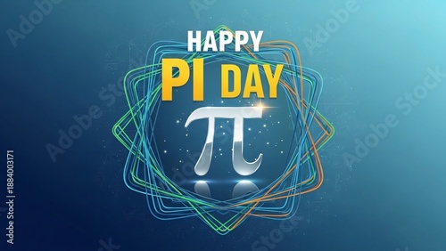 Happy pi day celebration with colorful mathematical symbol on blue background with colorful background and science and education and learning