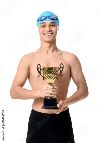 Young male swimmer with gol...