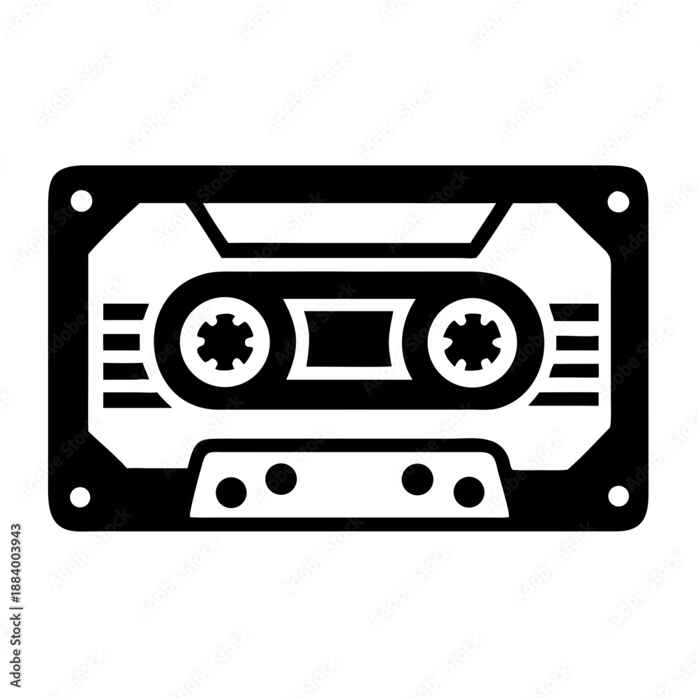 Fototapeta premium cassette tape rewinding memories icon silhouette illustration for nostalgia and retro music design 