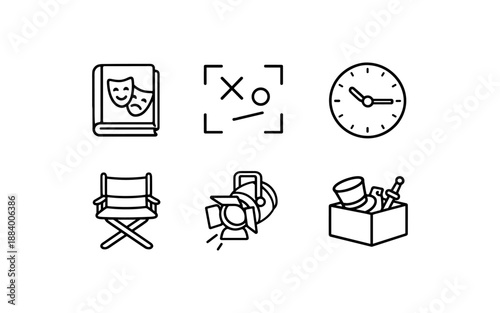 Collection of icons representing theater and film production elements