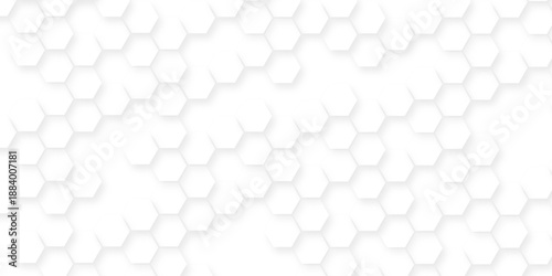 White hexagonal pattern 3d background, Clear pattern abstract background hexagon white, Seamless pattern of repeating white hexagons with subtle shadows creating depth.