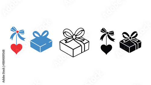 A set of gift boxes and hearts in various illustration styles