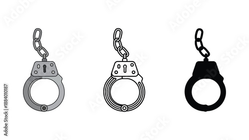 An illustration of three different handcuff designs on a white background