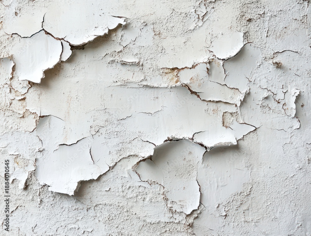 Obraz premium Textured Background of Cracked and Peeling White Paint on Wall Surface in Interior Design Context