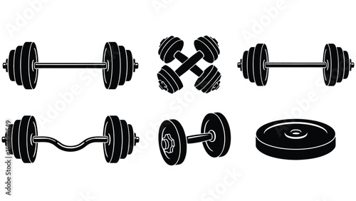 A collection of various dumbbells and barbells for weightlifting exercises