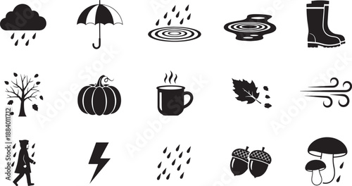 Black and white sketched of autumn weather and