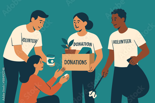 People donating boxes of food flat