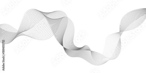 abstract black wave design creating a modern minimalist background, gray curved pattern and modern minimal linear decorative design, soft wave lines dynamic flowing gray light isolated background.