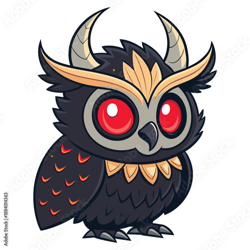 Chibi Owl Demon Red Neon Eyes