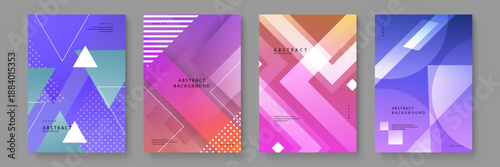 Abstract backgrounds utilizing cool blue and purple tones with sharp geometric intersections