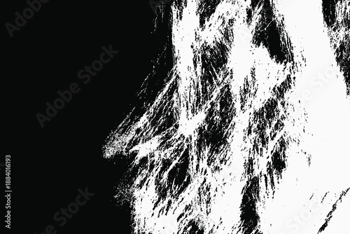 White grunge brush stroke on black backgound banner. Distressed thick paint smear texture. Flat vector dirty scratch brushstroke abstract texture for website, presentations, poster, social media, ads