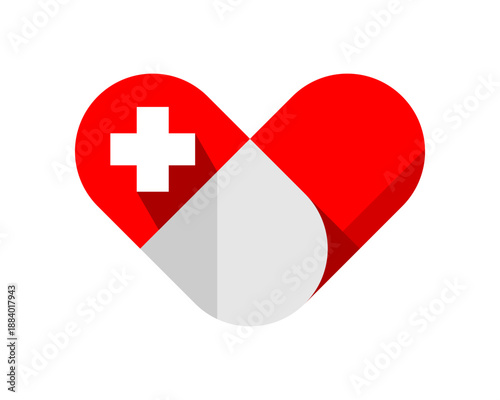 Red capsule medicine heart cross icon vector design