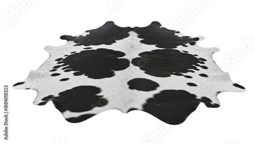 Black and white cowhide rug with black spots bottom cowhide on black.