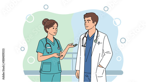 Doctor and Nurse Discussing Medical Case Illustration