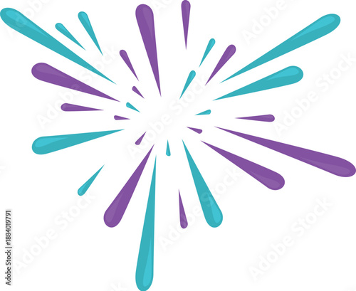 Vibrant turquoise and purple fireworks exploding outwards, creating a dynamic starburst effect against a clean white background