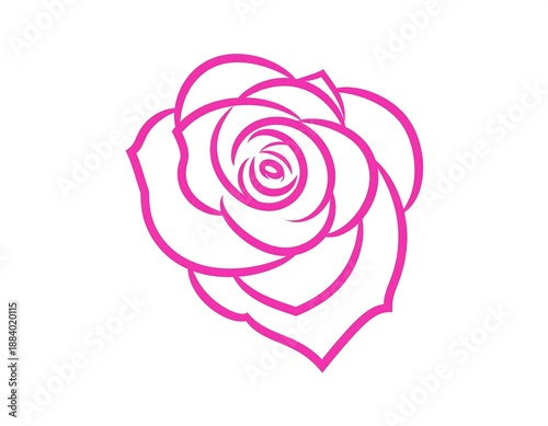 Outline of a pink rose blossom with spiraling center on a white background