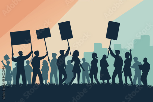 Civic Protest Peaceful Sign Holders Illust