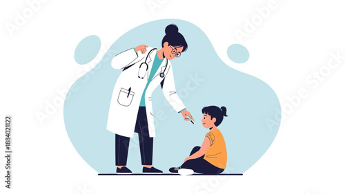 Doctor examining child patient with thermometer, healthcare concept illustration