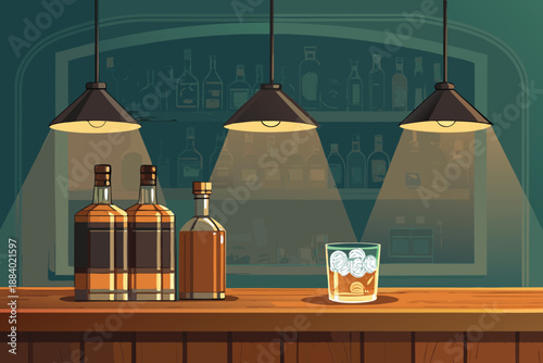 Classic Whiskey Bar Wooden Counter