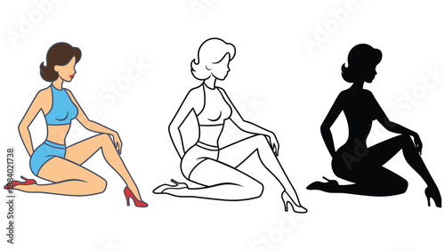 A colorful illustration of a woman in different artistic styles and poses