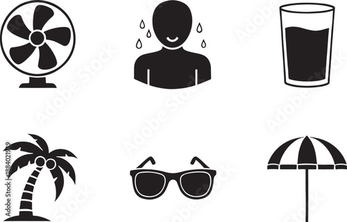 Black and white sketched of summer and heat relief electric fan desk fan