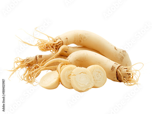 Freshly harvested ginseng roots isolated on a white background