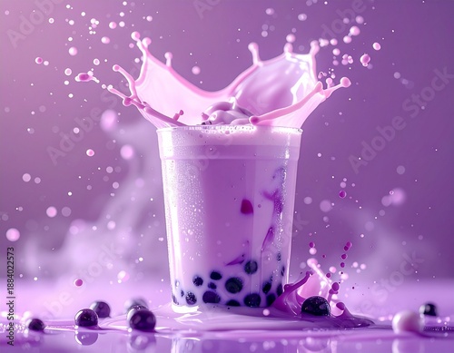 glass of milk with blueberry