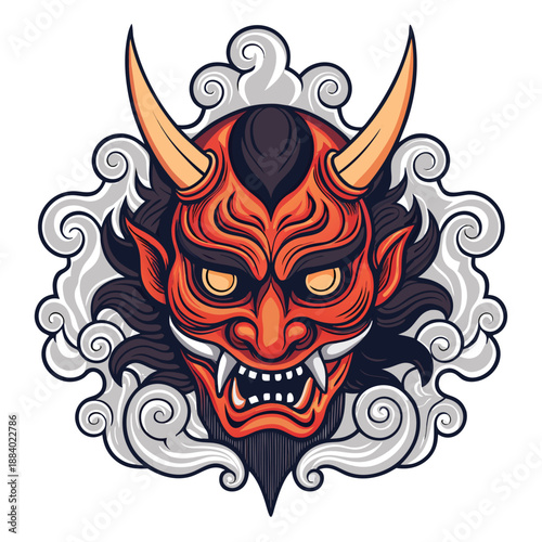 Cursed Samurai Mask Demon Character Illust