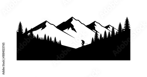 Mountain Hiker Silhouette in Nature