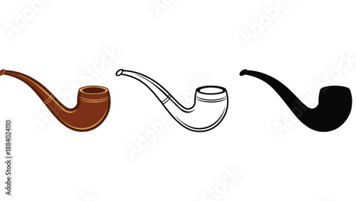 Three different colored smoking pipes on a white background
