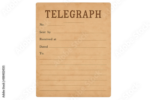 Vintage telegraph form for historical correspondence with transparent background