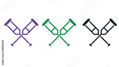 A set of crutches in different colors on a white background