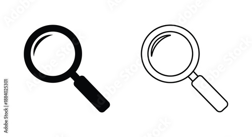 Two magnifying glasses in contrasting styles one solid one outline a graphic silhouette