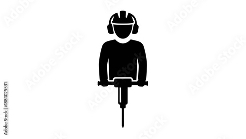 Construction worker with jackhammer tool.