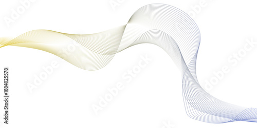White background with geographic wave line, golden or blue line art image that curves and flows across a clean white backdrop, seamless glass futuristic architecture with circular lighting.