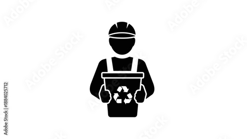Black silhouette of a recycling worker.