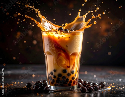 glass of bobamilk with ice