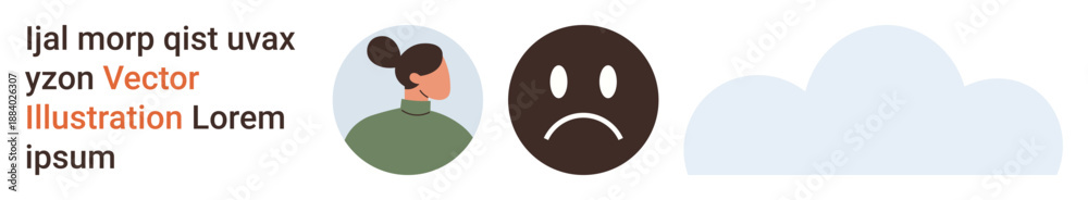 Fototapeta premium Emotional awareness, psychology, mood swings, communication, mental health, weather. Woman profile, frowning face and clouds. Emotional awareness and psychology concepts