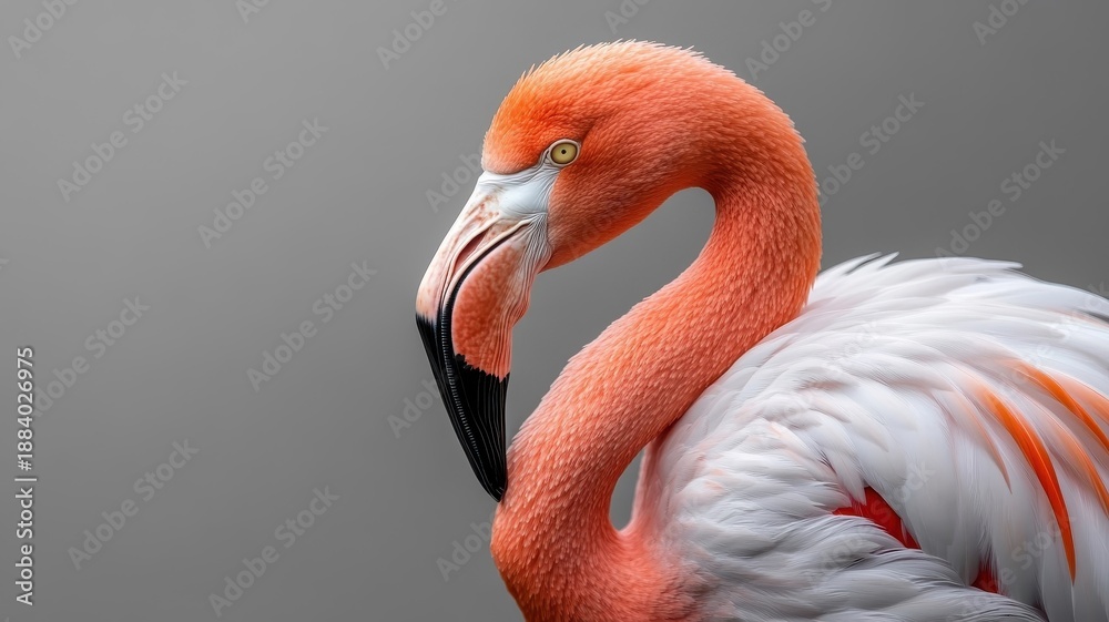 Fototapeta premium Flamingo against an isolated background, showcasing its elegant pink plumage and features in a simple, uncluttered environment.