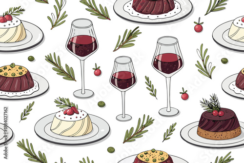 Elegant Festive Plates Seamless Pattern Festive