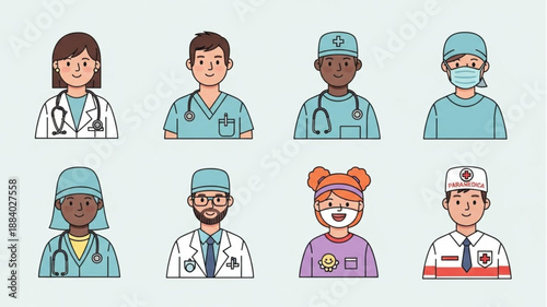 Diverse Group of Medical Professionals and Healthcare Workers.