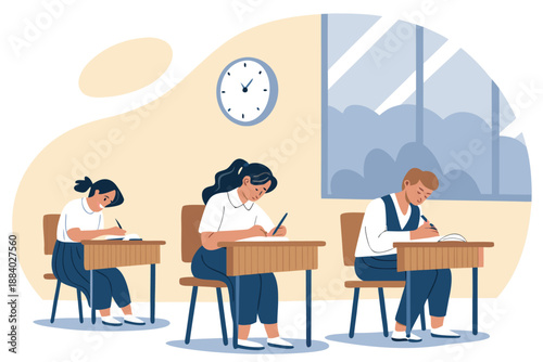 Exam Day Classroom Tension Illustrat