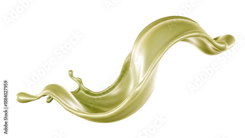 Green liquid splash with glossy texture and flowing motion for cosmetic or food branding on a transparent background