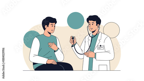 Doctor examining patient with stethoscope, medical check-up, healthcare illustration
