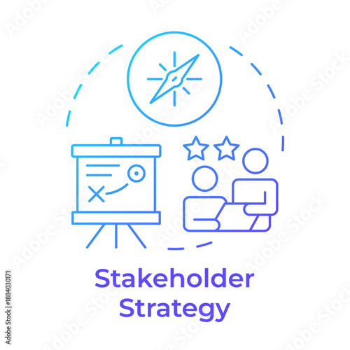 Stakeholder strategy blue gradient concept icon. Strategic planning, employee guidance. Business meeting. Round shape line illustration. Abstract idea. Graphic design. Easy to use in booklet, article