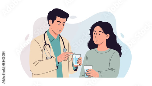 Doctor Giving Water to Patient Illustration