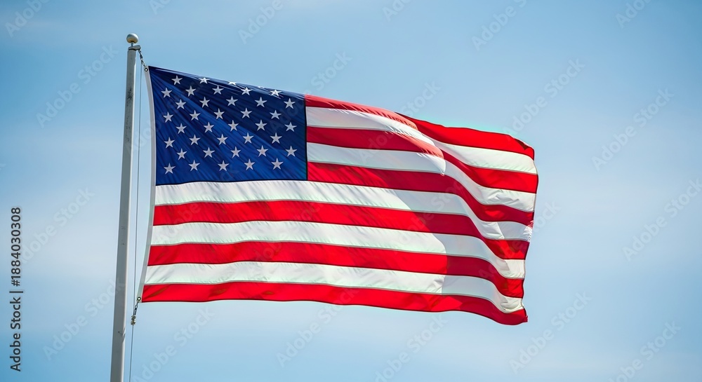 Obraz premium American Flag Waving Against Blue Sky