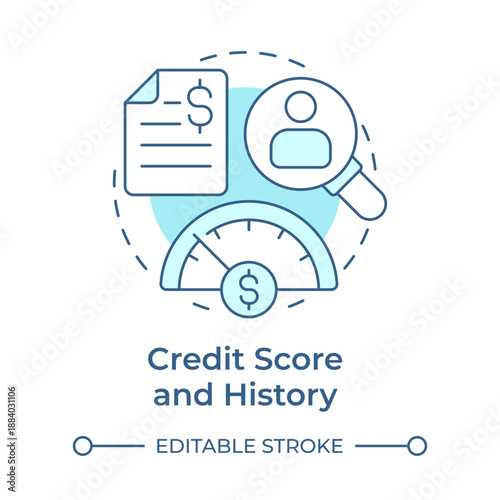 Credit score and history soft blue concept icon. Financial statement, balance sheet. Person evaluation. Round shape line illustration. Abstract idea. Graphic design. Easy to use in presentation